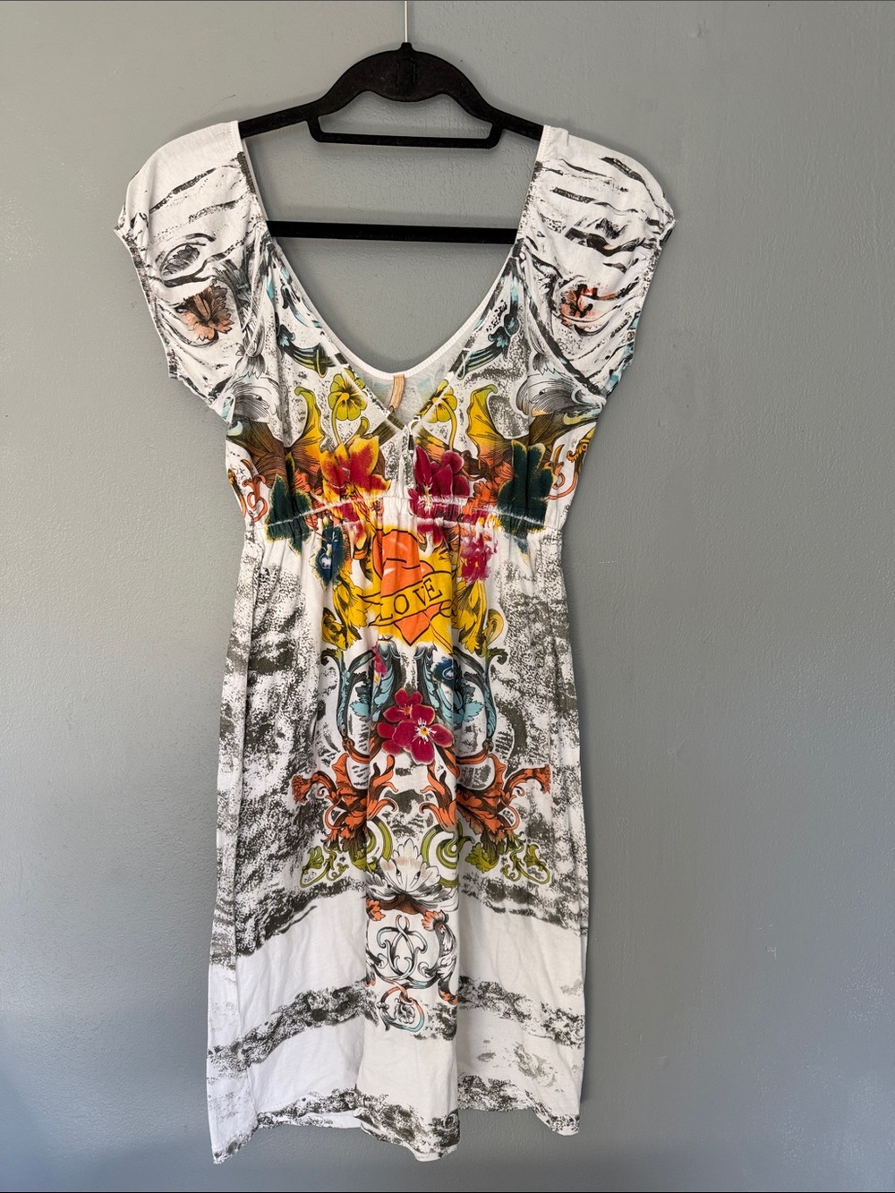Elan Y2K Edgy Floral‎ Heart Graphic Empire Waist Dress M